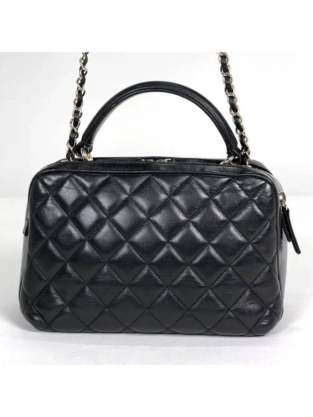 Chanel CC Logo Bowling Bag 2-Way Leather Black